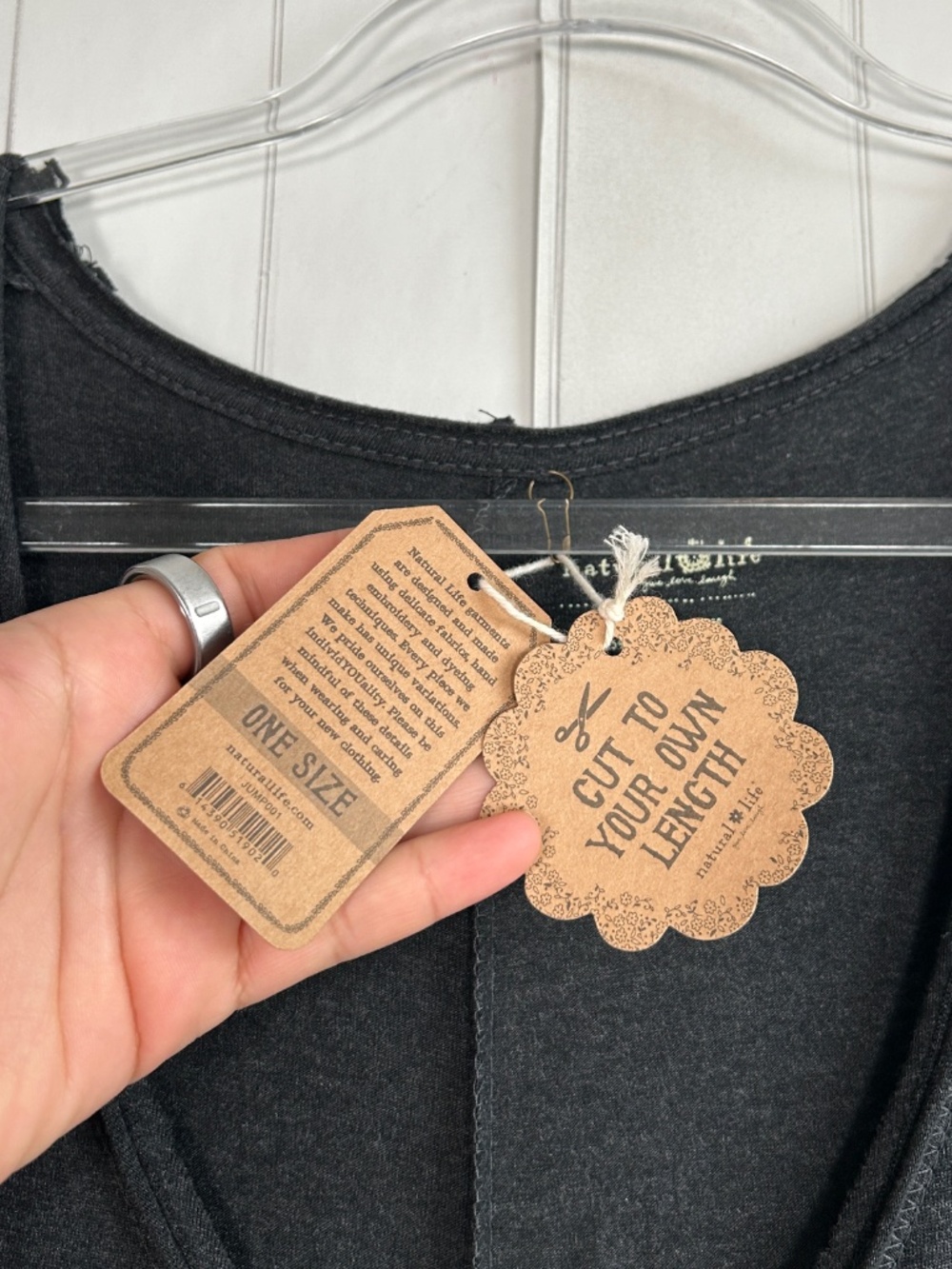 Natural Life one size jumpsuit dark gray loungewear wide leg v-neck pockets NEW - Picture 9 of 9